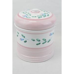 Caleca Italy Ceramic Canister Cookie Jar Pink Garland Hand Painted 8in Lid